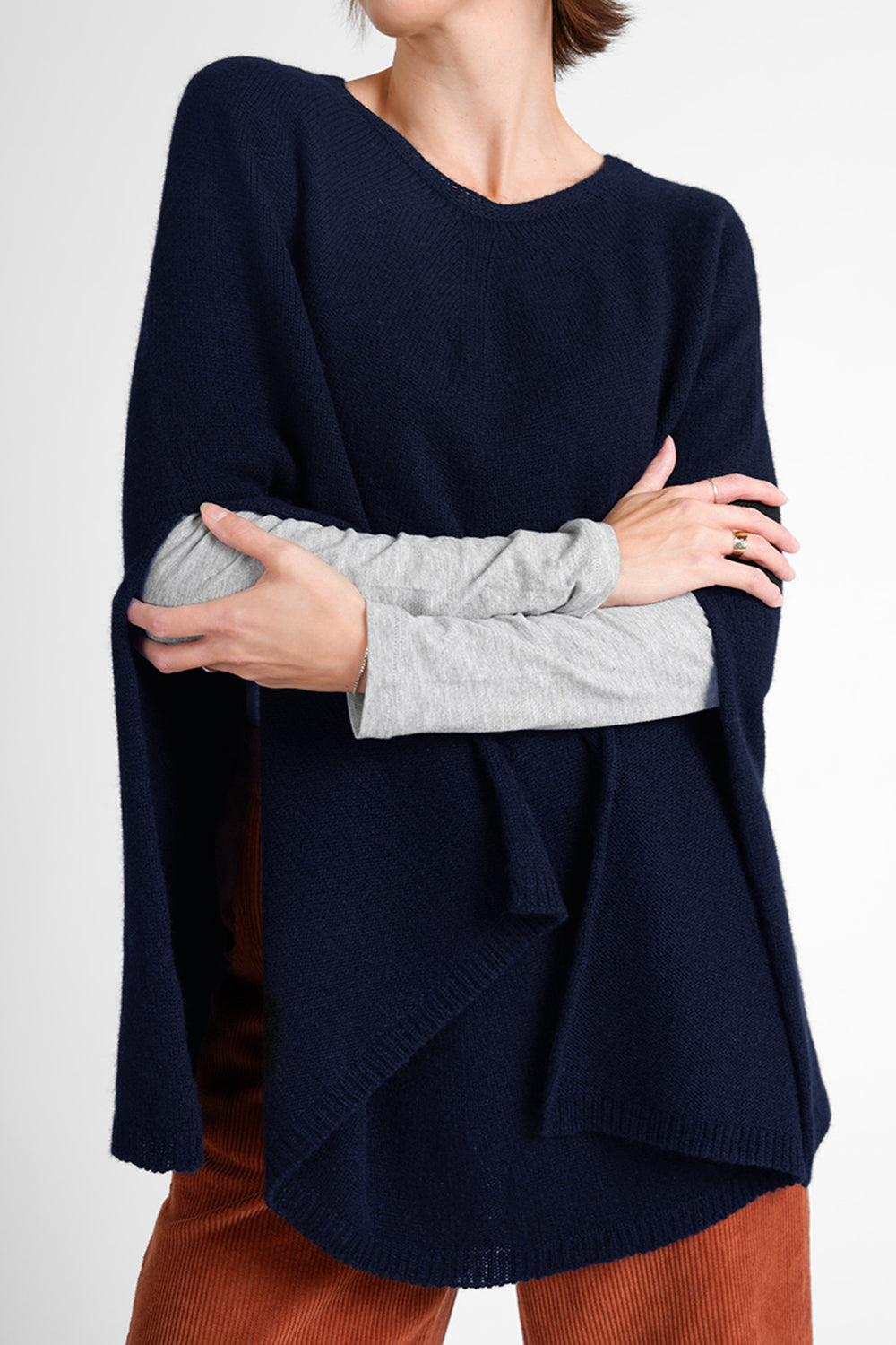 Quinn Cashmere Poncho - dark blue